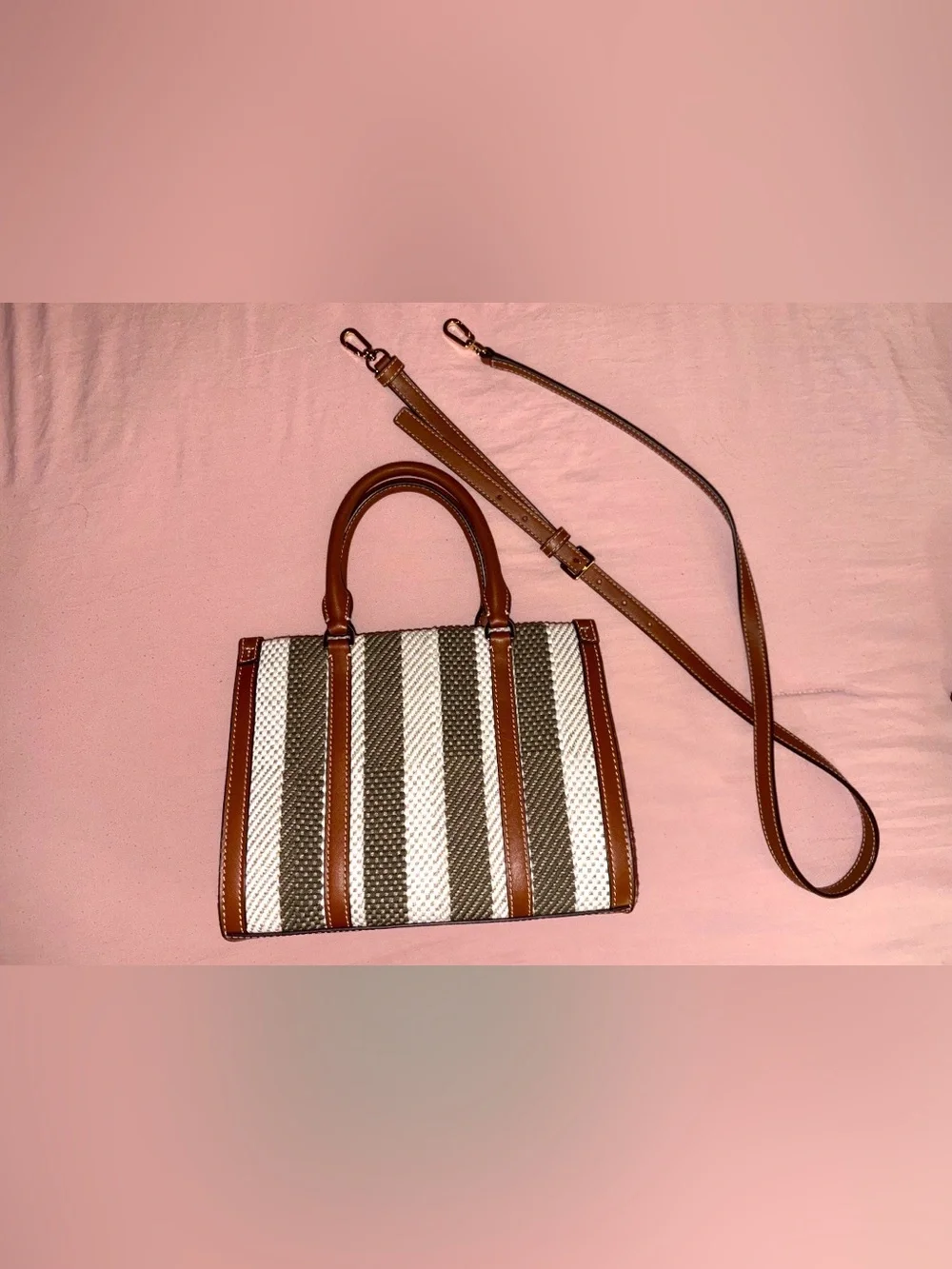 Woven Tory Burch tote with zip card case & zip- around wallet